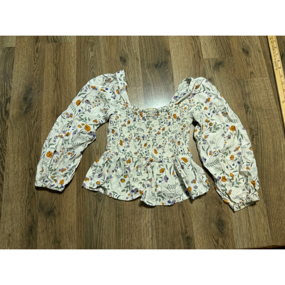 Thereabouts Shirts Girls Size XS 6/6X White Peplum Top Long Sleeve Floral